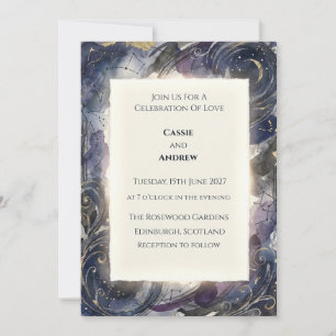 Watercolor Moon and Stars Wedding Invitation