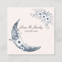 Watercolor Moon & Botanical Art Blue Gray