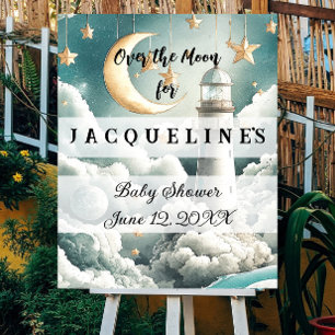 Watercolor Moon & Clouds Baby Shower Welcome Sign