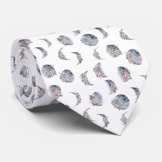 Watercolor Moon Phases Pattern  Tie (Rolled)