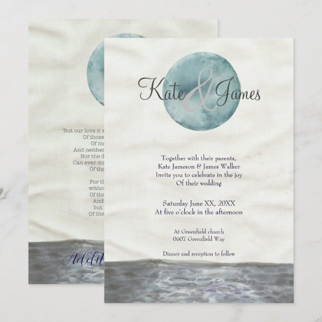 Watercolor Moon Poe Inspired Wedding Invitation (Front/Back)