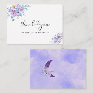  Watercolor Moon purple flowers thank you Card