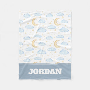 Watercolor Moon Stars and Clouds Pattern Fleece Blanket
