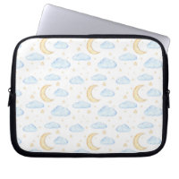 Watercolor Moon Stars and Clouds Pattern