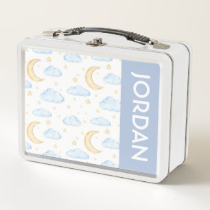 Watercolor Moon Stars and Clouds Pattern Metal Lunch Box