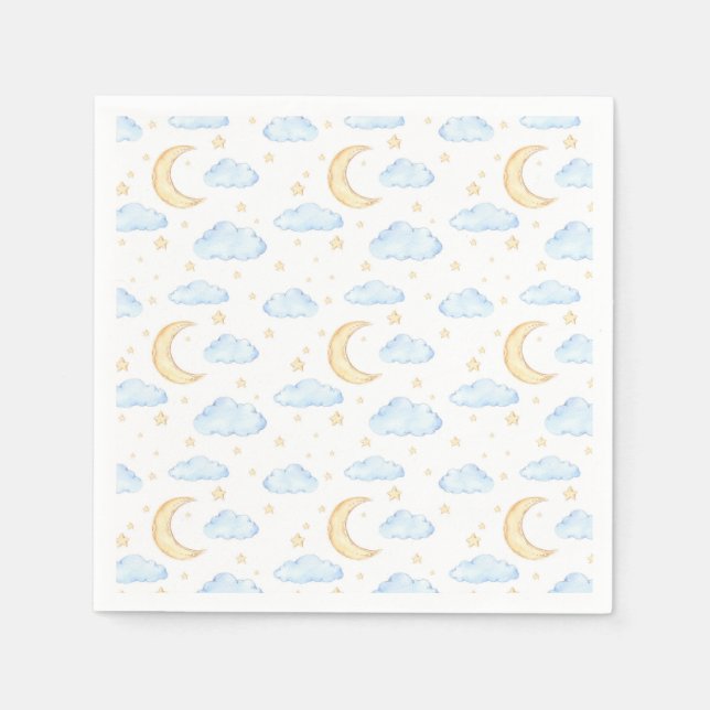 Watercolor Moon Stars and Clouds Pattern Napkin (Front)