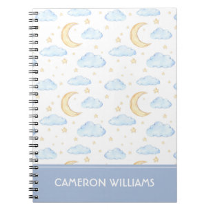 Watercolor Moon Stars and Clouds Pattern Notebook