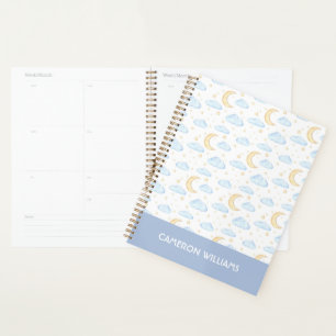 Watercolor Moon Stars and Clouds Pattern Planner