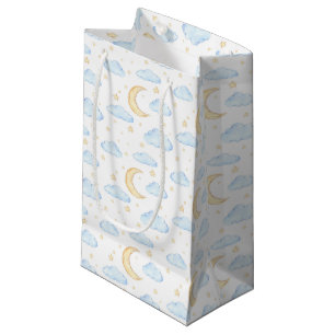 Watercolor Moon Stars and Clouds Pattern Small Gift Bag