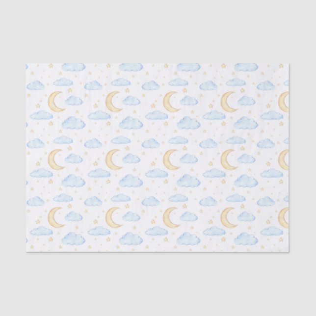 Watercolor Moon Stars and Clouds Pattern Tissue Paper (Front)