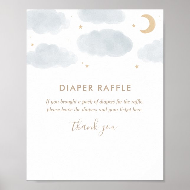 Watercolor Moon Stars Baby Shower Diaper Raffle Poster (Front)