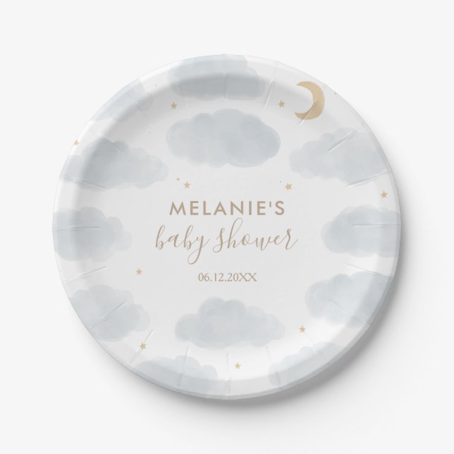 Watercolor Moon Stars Baby Shower Paper Plate (Front)
