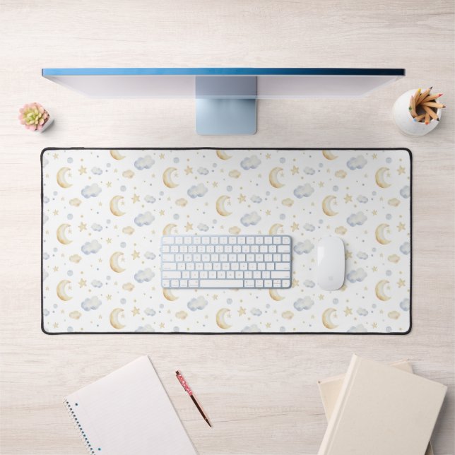 Watercolor Moon Stars & Cloud Pattern Desk Mat (Office 1)
