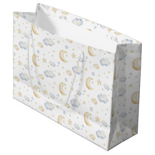 Watercolor Moon Stars & Cloud Pattern Large Gift Bag