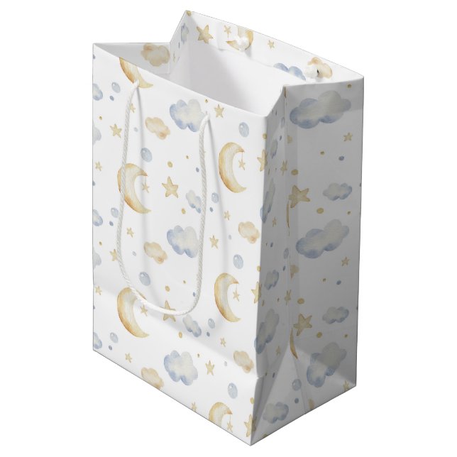 Watercolor Moon Stars & Cloud Pattern Medium Gift Bag (Front Angled)