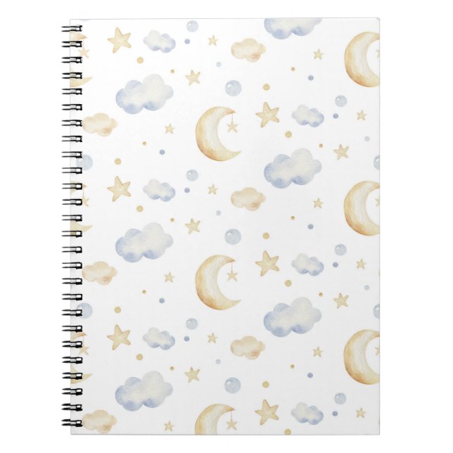 Watercolor Moon Stars & Cloud Pattern Notebook (Front)