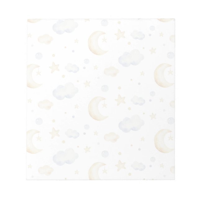 Watercolor Moon Stars & Cloud Pattern Notepad (Front)