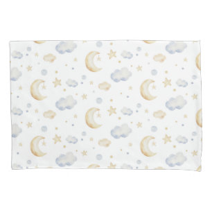 Watercolor Moon Stars & Cloud Pattern Pillowcase
