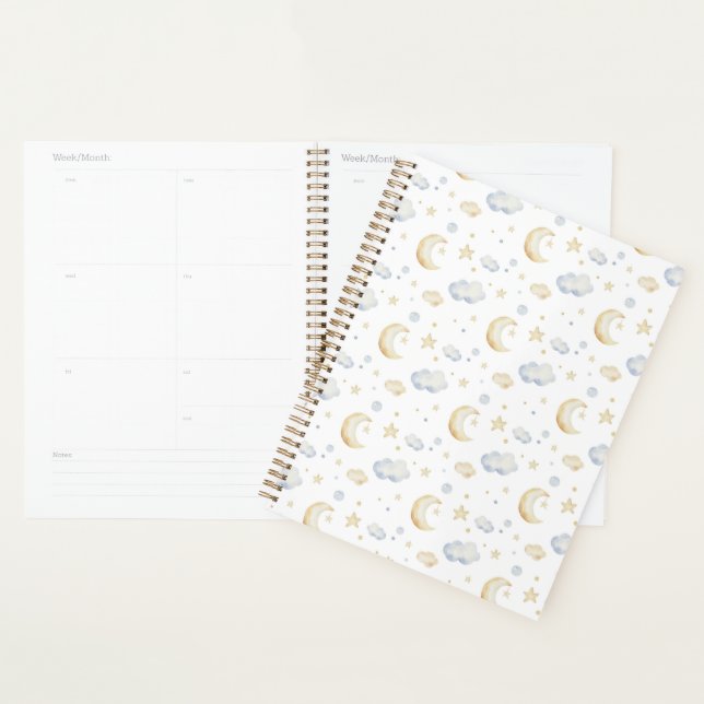 Watercolor Moon Stars & Cloud Pattern Planner (Display)