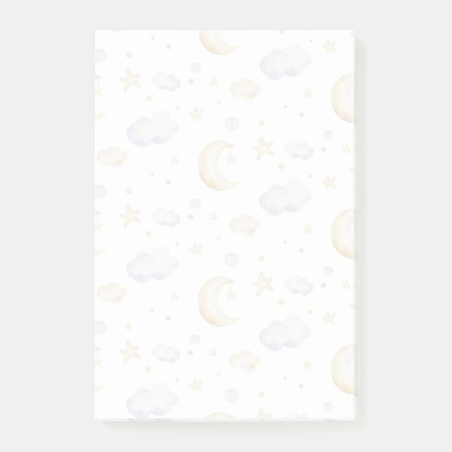Watercolor Moon Stars & Cloud Pattern Post-it Notes (Front)