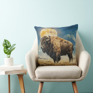 Watercolor Moonlit Bison Cushion