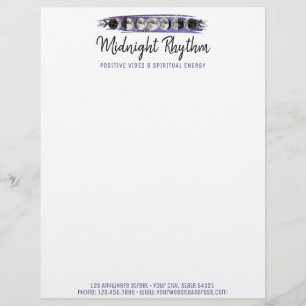 Watercolor Moons Lunar Cycle Galaxy Sky Logo Custom Letterhead