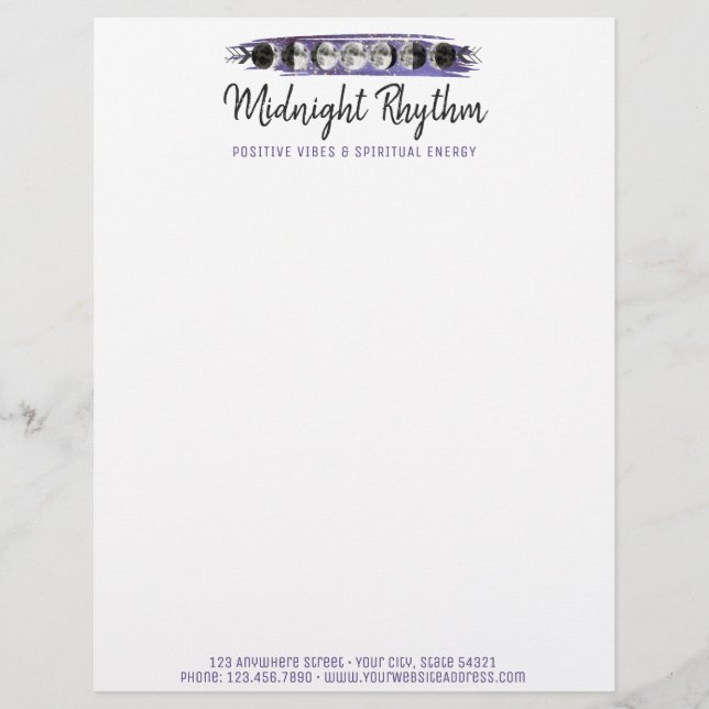 Watercolor Moons Lunar Cycle Galaxy Sky Logo Custom Letterhead (Front)