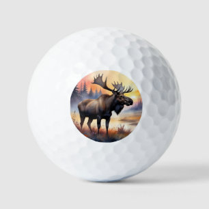 Watercolor Moose at Sunrise Golf Balls