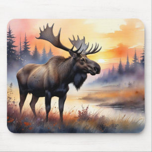 Watercolor Moose at Sunrise Mouse Mat