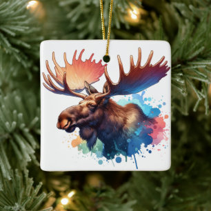 Watercolor Moose Ceramic Ornament