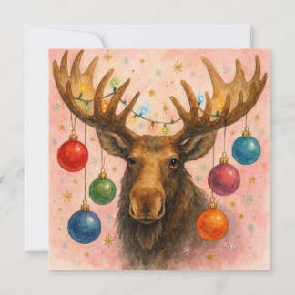 Watercolor Moose Christmas Card.