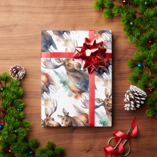 Watercolor Moose Winter Animal Wildlife Nature Art Wrapping Paper