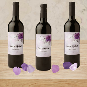 Watercolor Morada Wedding Wine Label