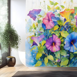 Watercolor Morning Glory Magic Shower Curtain