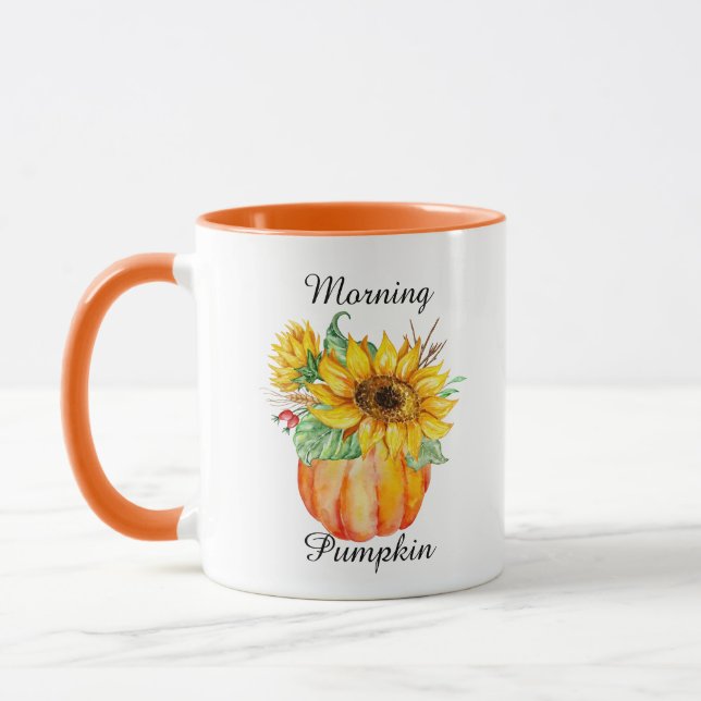 Watercolor Morning Pumpkin Sunflower Mug (Left)