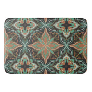 Watercolor Moroccan Brown Floral Tile  Bath Mat
