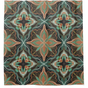 Watercolor Moroccan Brown Floral Tile Shower Curtain