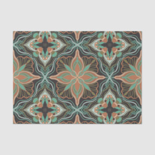 Watercolor Moroccan Brown Floral Tile Tissue Paper