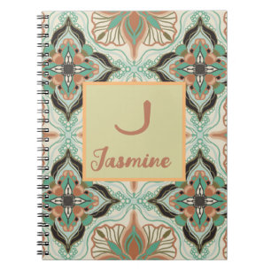 Watercolor Moroccan Floral Mint Personalised Notebook