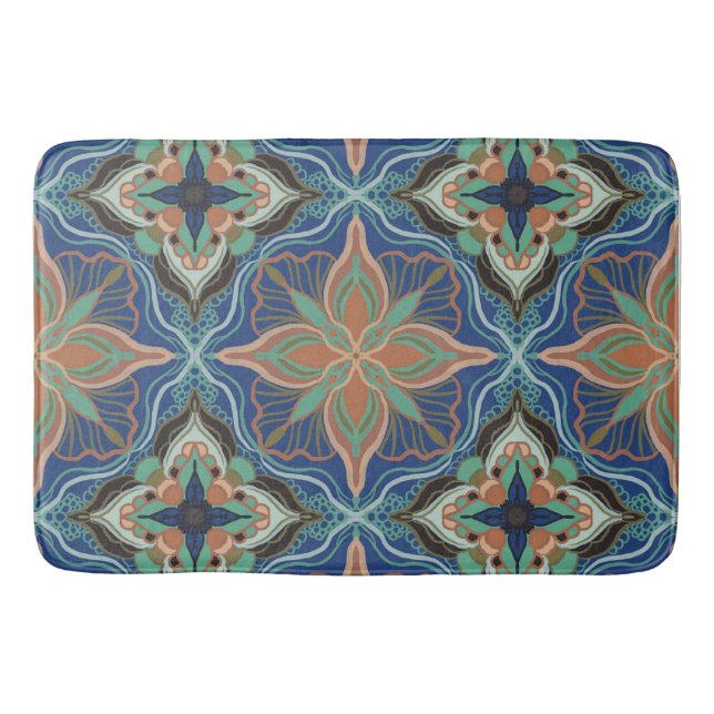 Watercolor Moroccan Marrakech Floral  Bath Mat (Front)