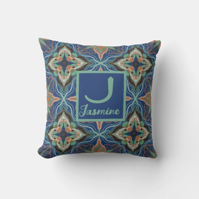 Watercolor Moroccan Marrakech Floral Personalised  Cushion (Front)