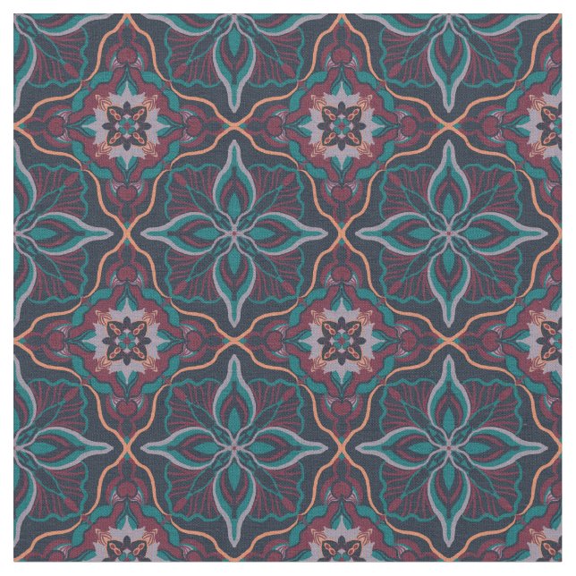 Watercolor Moroccan Modern Geometric Tile Fabric (Close Up)