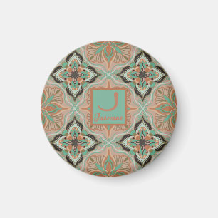 Watercolor Moroccan Pink and Mint Floral Magnet