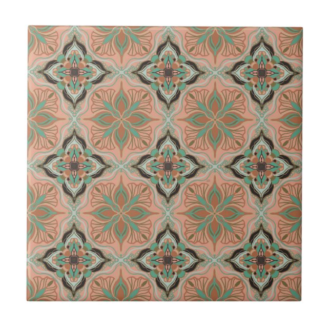 Watercolor Moroccan Pink Floral Tile  (Front)