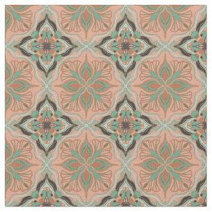 Watercolor Moroccan Pink Floral Tile Fabric