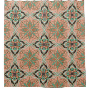 Watercolor Moroccan Pink Floral Tile  Shower Curtain