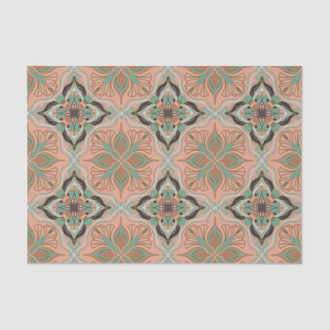 Watercolor Moroccan Pink Floral Tile Tissue Paper (Front)