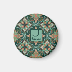 Watercolor Moroccan Teal Floral Personalised  Magnet