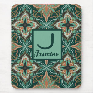 Watercolor Moroccan Teal Floral Personalised  Mouse Mat