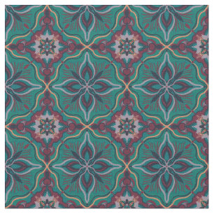 Watercolor Moroccan Teal Geometric Tile Fabric
